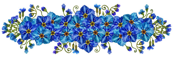 矩形手绘水彩蓝色勿忘我花与绿色的树枝和草的婚礼花束，母亲节，父亲节，情人节，生日，春夏邀请，花卉标签图片下载