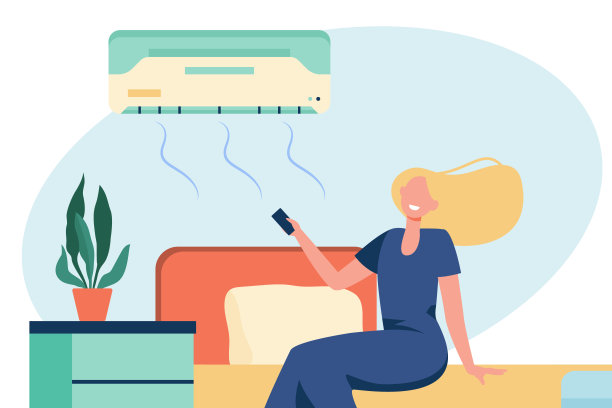 女人在房间里打开空调矢量插图图片下载