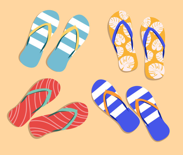 集，收集可爱的彩色拖鞋与不同的装饰，图案的夏季设计。图片下载