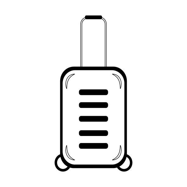 一个带把手的带轮子的旅行箱的轮廓图。箱子的一天。海关节快乐。贴纸图片下载
