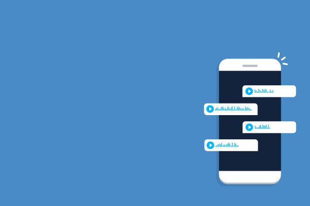 屏幕上有语音信息的智能手机。语音和音频信息。现代通讯的信使。在线聊天。社交媒体概念。带有聊天应用和语音信息泡泡的手机。图片下载