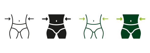 男性瘦身标志系列。男人减肥象形图。塑造腰围控制。瘦身腰线和轮廓图标集。孤立矢量图图片下载