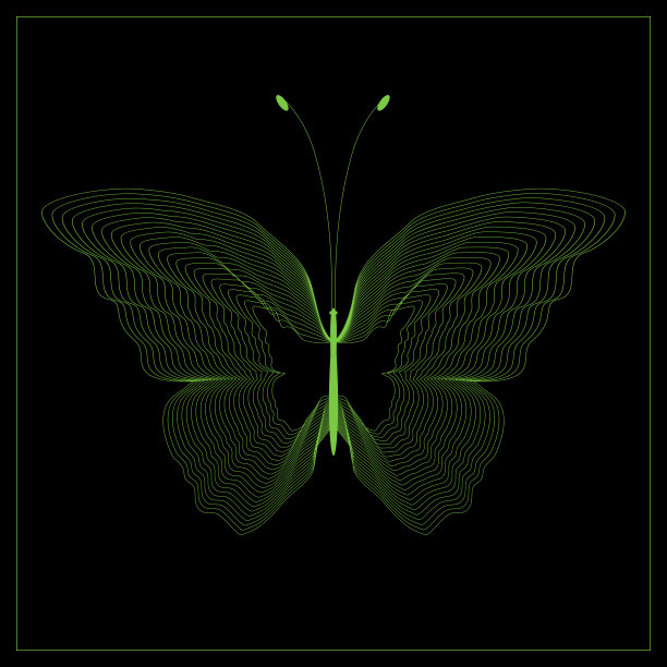 抽象的霓虹灯蝴蝶组成的线框线。图片下载