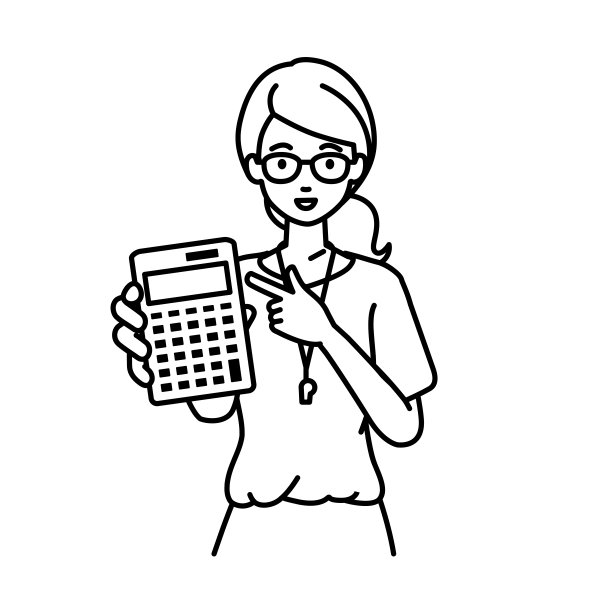 一位女教师面带微笑地推荐、提议、展示估算并指着计算器图片下载