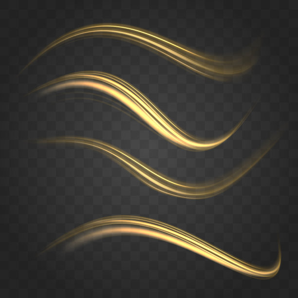 长曝光光绘画摄影，在黑色背景下充满活力的霓虹金属金色曲线线条图片下载
