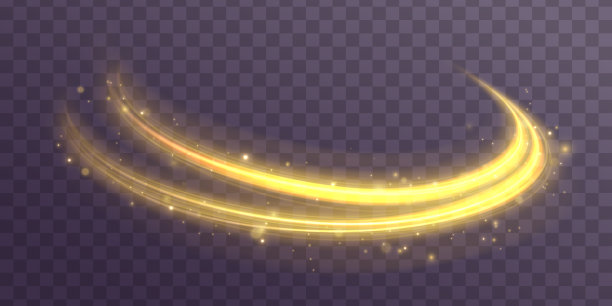 弯曲的黄线旋转。闪闪发光的波浪形小径。图片下载