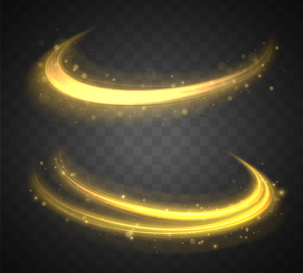 弯曲的黄线旋转。闪闪发光的波浪形小径。图片下载