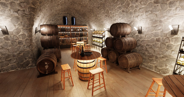逼真的3D渲染酒庄餐厅图片下载