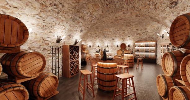 逼真的3D渲染酒庄餐厅图片下载