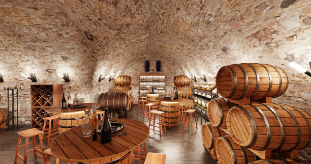 逼真的3D渲染酒庄餐厅图片下载