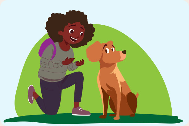 非洲女孩和她的狗在公园里玩耍。图片下载
