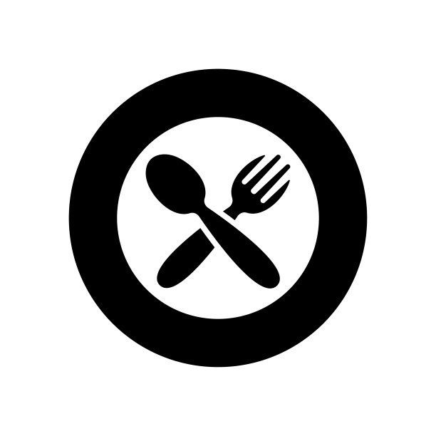 盘子，勺子和叉子图标。黑色的轮廓。俯视图在前面。矢量简单的平面图形说明。白色背景上的孤立物体。隔离。图片下载