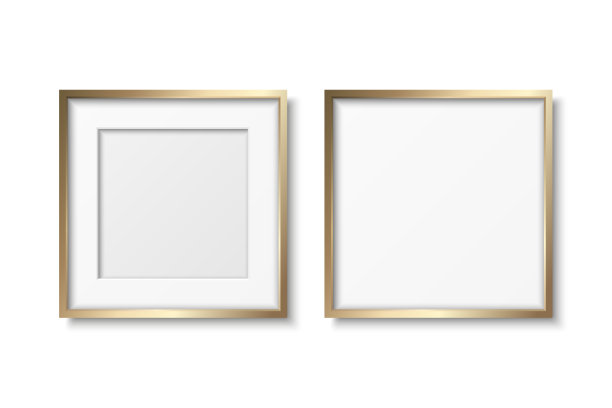 矢量3d现实黄色金属，金色装饰复古框架集，边界图标特写隔离。方形相框设计模板的图片，边界设计图片下载
