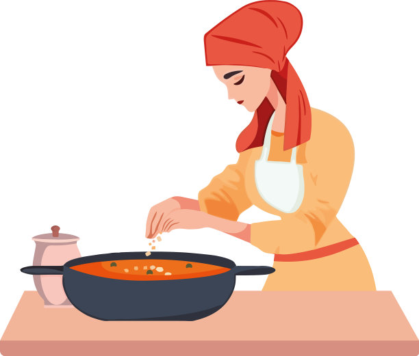 微笑的妇女在厨房煮美食汤图片下载