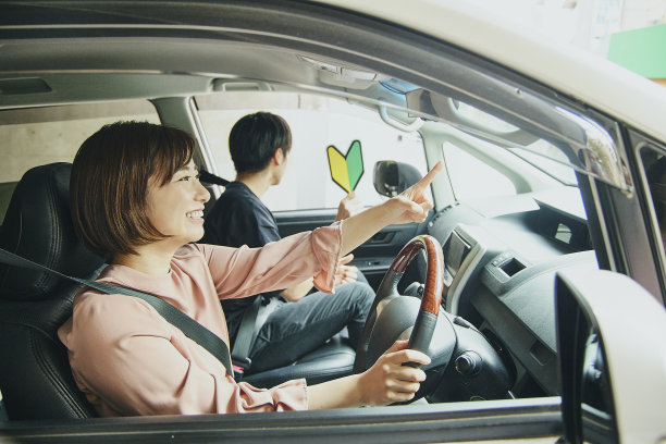 穿粉色衣服开白色车的女人。图片下载