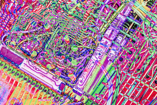 彩色电子印刷电路板细节程式化的超现实艺术表现图片下载