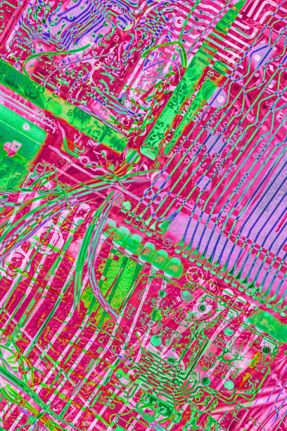 彩色电子印刷电路板细节程式化的超现实艺术表现图片下载