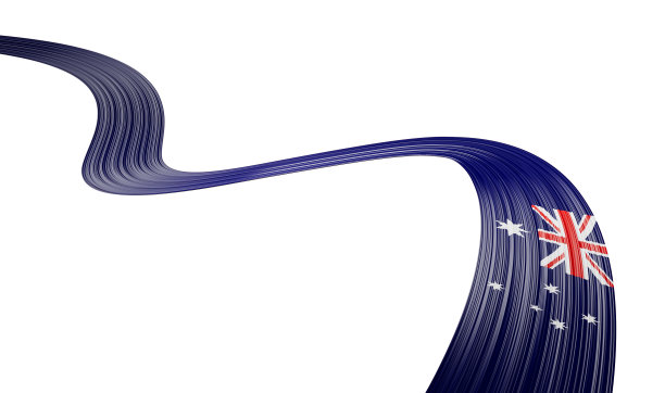 飘扬着缎带的澳大利亚国旗。三维演示图片下载