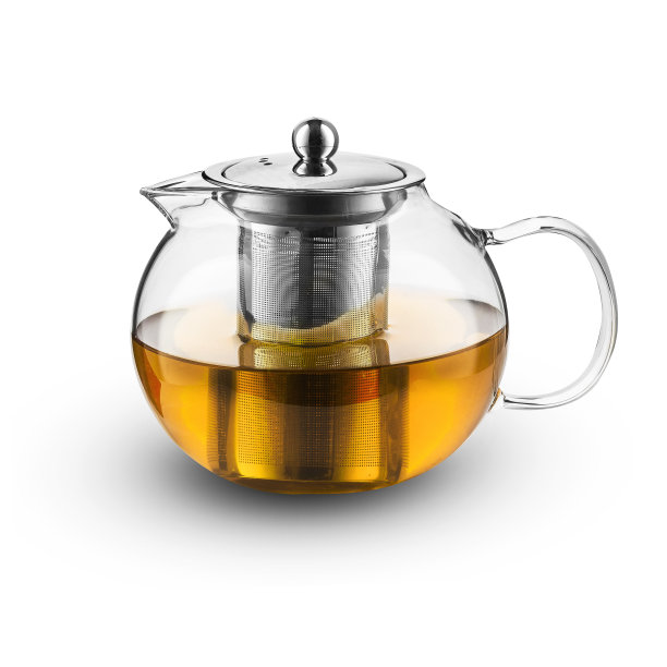 茶壶与茶隔离在白色背景图片下载