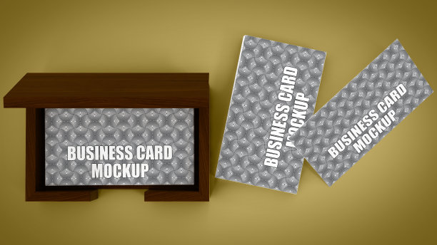 简单的名片模型与木制盒子。图片下载