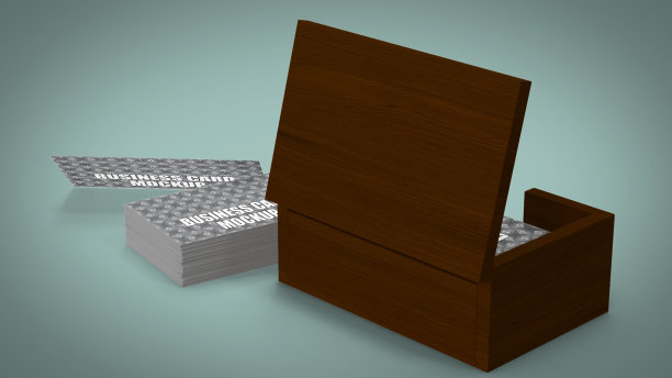 简单的名片模型与木制盒子。图片下载