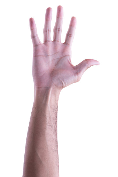 男性伸出手，准备帮助或接受。手势孤立在白色背景上。图片下载