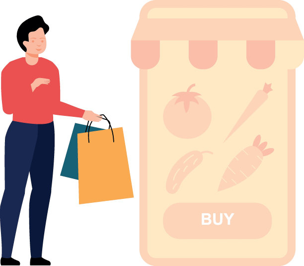 男孩在网上买蔬菜。图片下载