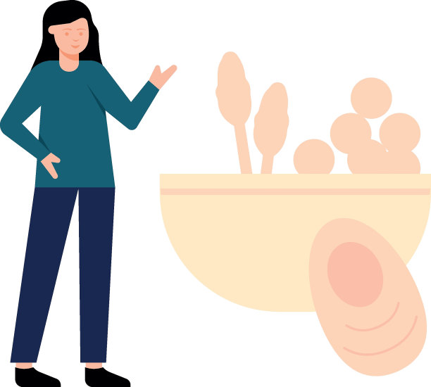 女孩正看着那碗食物。图片下载