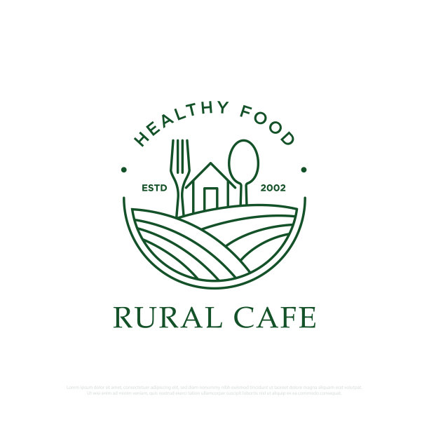 健康食品餐厅标志设计，一个具有农村概念的餐厅，提供传统有机食品和饮料矢量插图图片下载