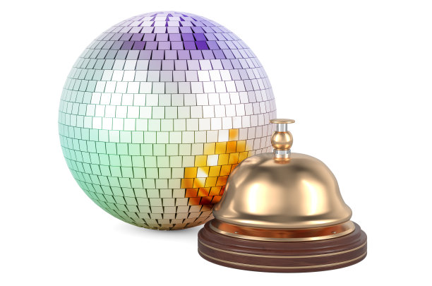 带有接待铃的迪斯科球镜，3D渲染图片下载