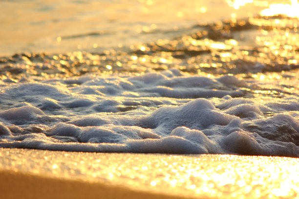 近距离的海浪白色泡沫在沙滩上对着海的背景图片下载