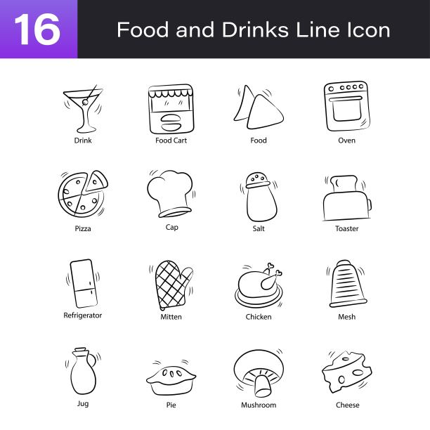 食品和饮料手绘轮廓图标集05。Eps 10文件图片下载