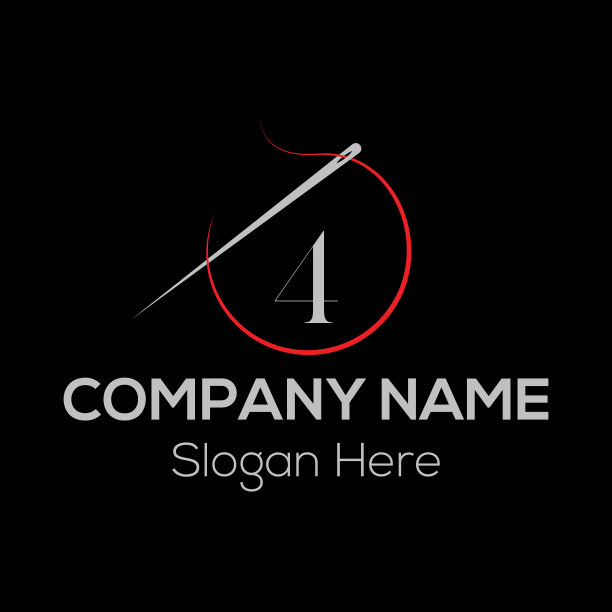 首字母4裁缝标志，针和线的组合。采购产品针标志，刺绣，纺织品，时装，布料，织物模板图片下载