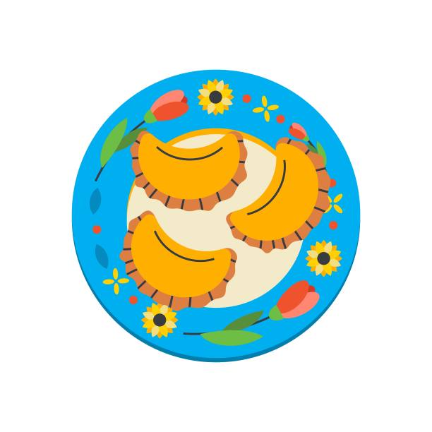 盘子里的饺子。乌克兰的符号。图片下载