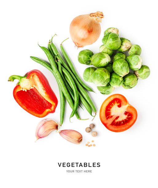 不同的新鲜蔬菜创意布局孤立在白色背景图片下载