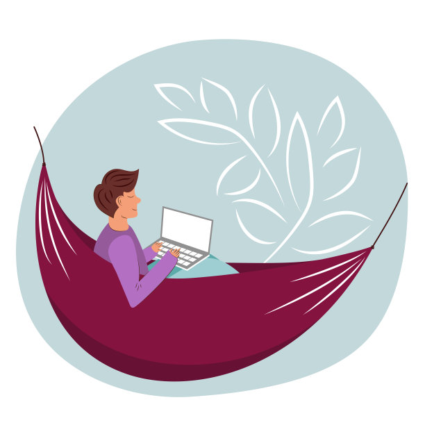 向量。在家工作，共同工作，概念设计。年轻人，自由职业者，穿着家常衣服，在家里用笔记本电脑和电脑工作。可爱的插图在平面风格。图片下载