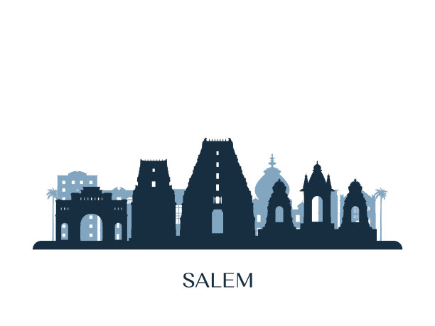 塞勒姆，印度，天际线，单色剪影。矢量插图。图片下载