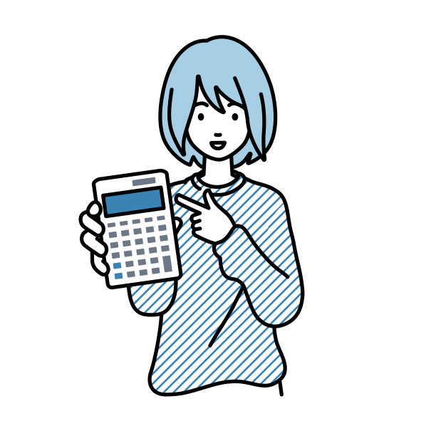 一个穿着休闲风格的女人，面带微笑地推荐、求婚、展示并指着计算器图片下载