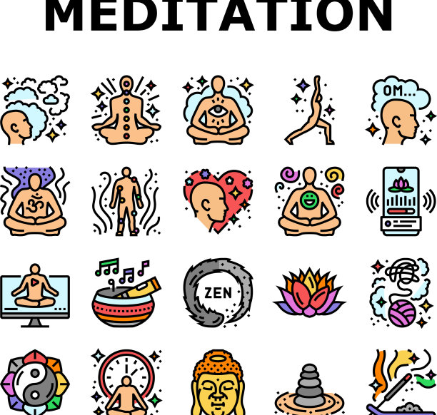 冥想瑜伽放松禅宗图标集图片下载