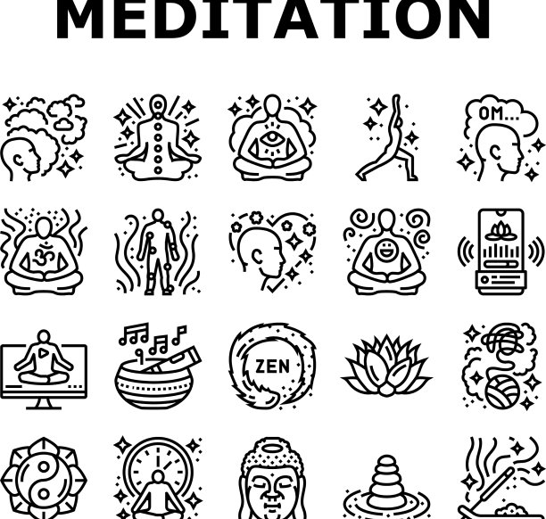 冥想瑜伽放松禅宗图标集图片下载