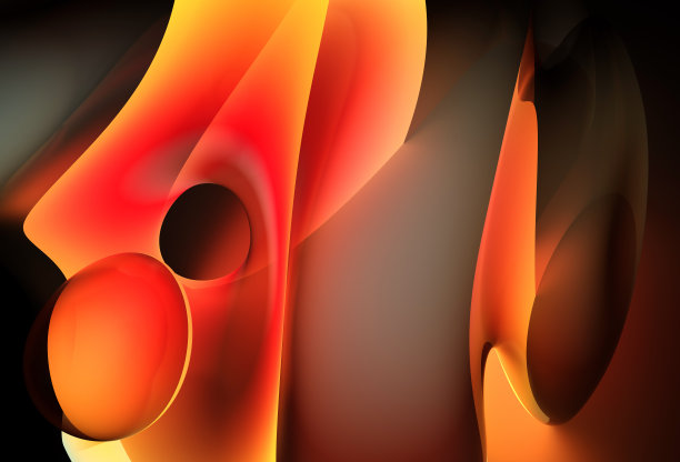 抽象艺术3d渲染3d背景部分超现实异形花曲线波浪优雅圆形光滑柔软的有机生物线条形成在热橙色荧光发光材料与黑色部分图片下载