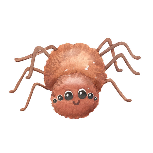 可爱的微笑蜘蛛孤立在白色。孩子们的有趣昆虫。水彩卡通插画图片下载