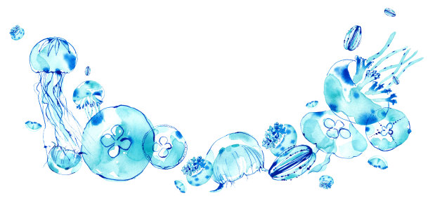 框架装饰与水彩插图的一个凉爽的水母。大海的形象。松散的联系。图片下载