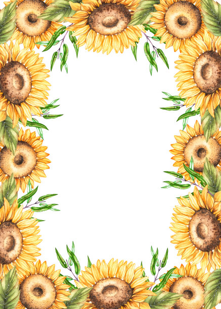 水彩向日葵矩形框架图片下载