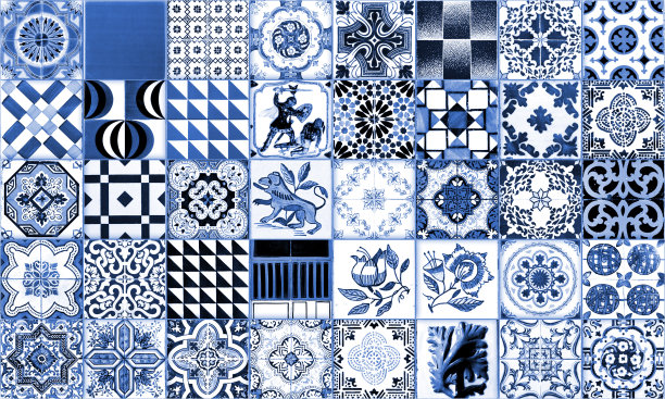 葡萄牙的瓷砖。白色背景上的Azulejo插图。地中海风格。图片下载
