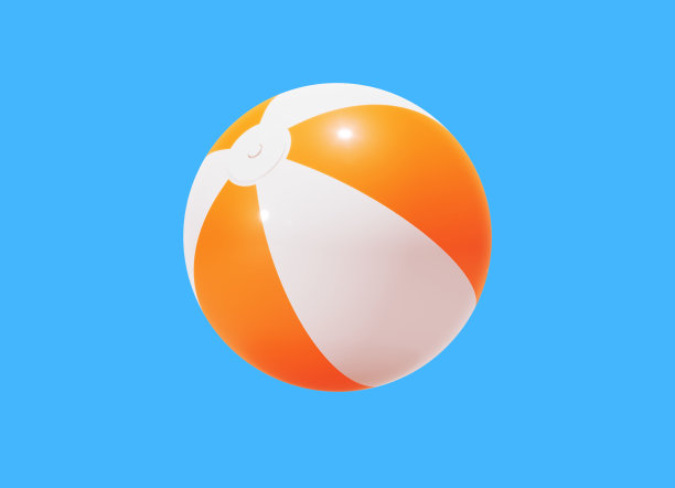 橙色和白色沙滩球在蓝色的背景图片下载