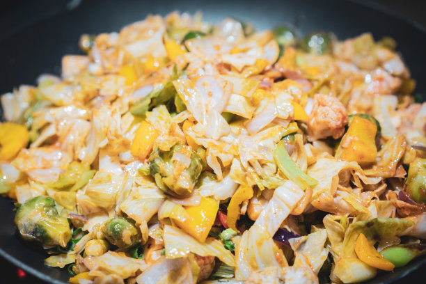 中国菜配蔬菜的俯视图图片下载