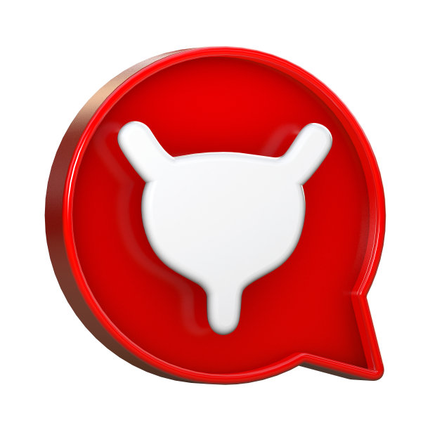 3d红色演讲气泡与膀胱形状图标隔离在白色背景。3 d演示。图片下载