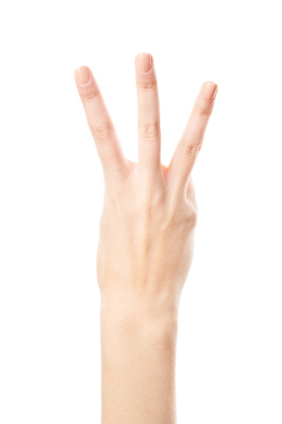女性的手在白色背景上显示孤立的数字。手语。手数图片下载