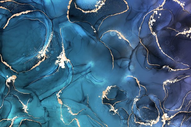 抽象流体与酒精油墨技术和黄金闪光图片下载